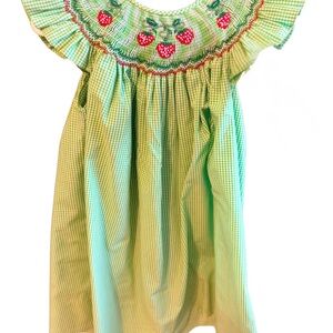 Rosalina Green Gingham Dress with Strawberry Embroidery 2T